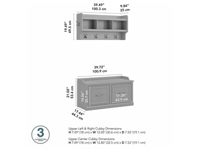 Bush Furniture Woodland 40W Shoe Storage Bench with Doors and Wall Mounted Coat Rack, Cape Cod Gray (WDL003CG)