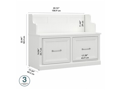 Bush Furniture Woodland 40W Entryway Bench with Doors, White Ash (WDL005WAS)
