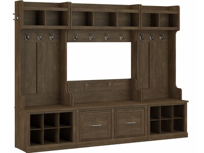 Bush Furniture Woodland Full Entryway Storage Set with Coat Rack and Shoe Bench with Doors, Ash Brow