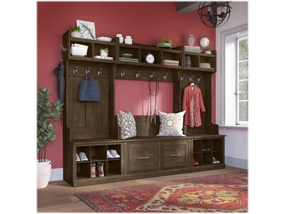 Bush Furniture Woodland Full Entryway Storage Set with Coat Rack and Shoe Bench with Doors, Ash Brow