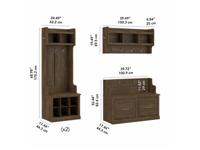 Bush Furniture Woodland Full Entryway Storage Set with Coat Rack and Shoe Bench with Doors, Ash Brown (WDL013ABR)