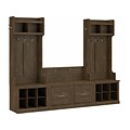 Bush Furniture Woodland Entryway Storage Set with Hall Trees and Shoe Bench with Doors, Ash Brown (W