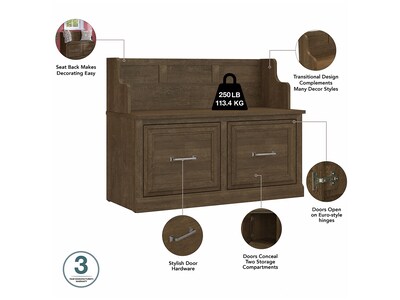 Bush Furniture Woodland Entryway Storage Set with Hall Trees and Shoe Bench with Doors, Ash Brown (WDL011ABR)