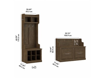 Bush Furniture Woodland Entryway Storage Set with Hall Trees and Shoe Bench with Doors, Ash Brown (WDL011ABR)