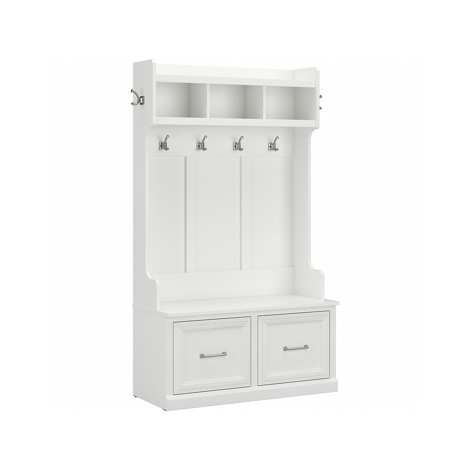 Bush Furniture Woodland 40W Hall Tree and Shoe Storage Bench with Doors, White Ash (WDL001WAS)