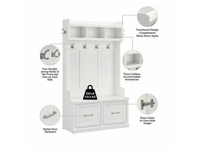 Bush Furniture Woodland 40W Hall Tree and Shoe Storage Bench with Doors, White Ash (WDL001WAS)