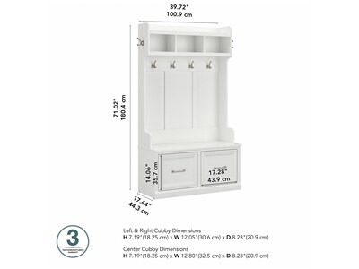 Bush Furniture Woodland 40W Hall Tree and Shoe Storage Bench with Doors, White Ash (WDL001WAS)