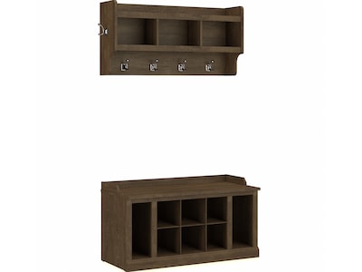 Bush Furniture Woodland 40W Shoe Storage Bench with Shelves and Wall Mounted Coat Rack, Ash Brown (WDL004ABR)