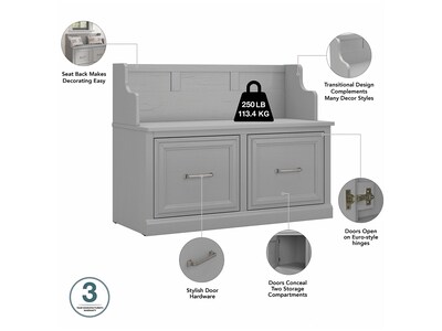 Bush Furniture Woodland Entryway Storage Set with Hall Trees and Shoe Bench with Doors, Cape Cod Gray (WDL011CG)