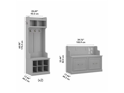Bush Furniture Woodland Entryway Storage Set with Hall Trees and Shoe Bench with Doors, Cape Cod Gray (WDL011CG)