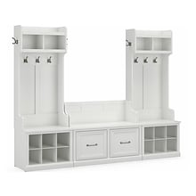 Bush Furniture Woodland Entryway Storage Set with Hall Trees and Shoe Bench with Doors, White Ash (W