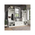 Bush Furniture Woodland Entryway Storage Set with Hall Trees and Shoe Bench with Doors, White Ash (W