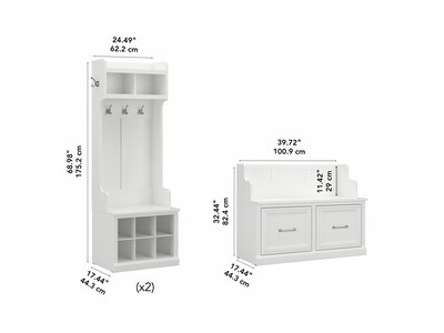 Bush Furniture Woodland Entryway Storage Set with Hall Trees and Shoe Bench with Doors, White Ash (WDL011WAS)