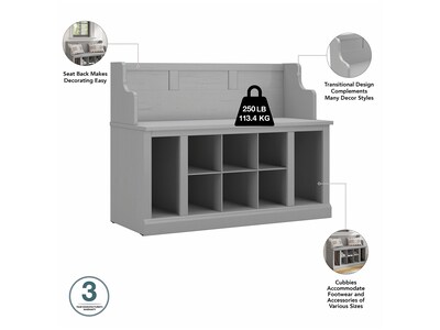 kathy ireland® Home by Bush Furniture Woodland 32" Shoe Storage Bench and Coat Rack with 12 Shelves, Cape Cod Gray (WDL010CG)