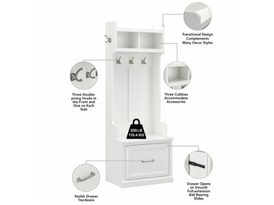 Bush Furniture Woodland 24W Hall Tree and Small Shoe Bench with Drawer, White Ash (WDL007WAS)