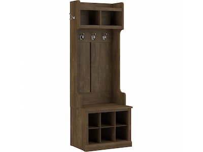 Bush Furniture Woodland 24W Hall Tree and Small Shoe Bench with Shelves, Ash Brown (WDL008ABR)