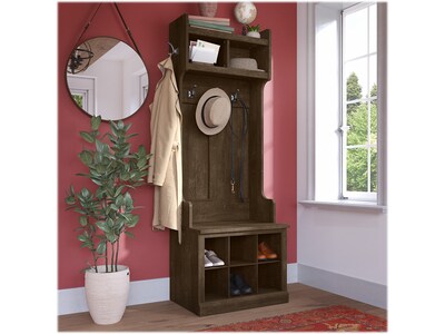 Bush Furniture Woodland 24W Hall Tree and Small Shoe Bench with Shelves, Ash Brown (WDL008ABR)