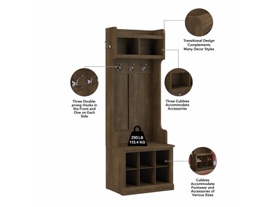 Bush Furniture Woodland 24W Hall Tree and Small Shoe Bench with Shelves, Ash Brown (WDL008ABR)