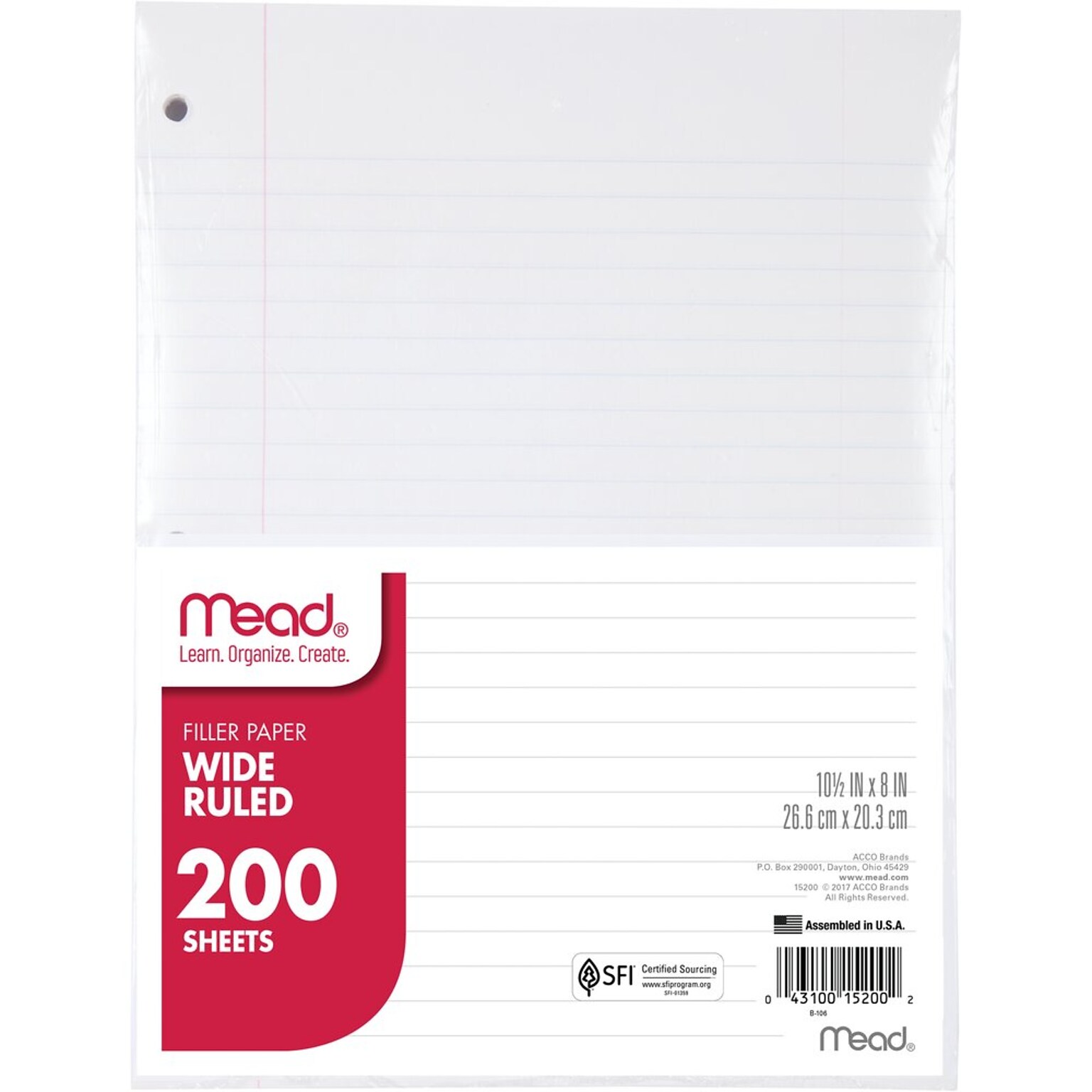 Mead Five Star Wide Ruled Notebook Filler Paper, 10 1/2 x 8, 200 sheets/Pack