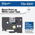 Brother P-touch TZe-S231 Laminated Extra Strength Label Maker Tape, 1/2 x 26-2/10, Black on White