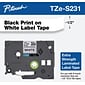 Brother P-touch TZe-S231 Laminated Extra Strength Label Maker Tape, 1/2" x 26-2/10', Black on White (TZe-S231)