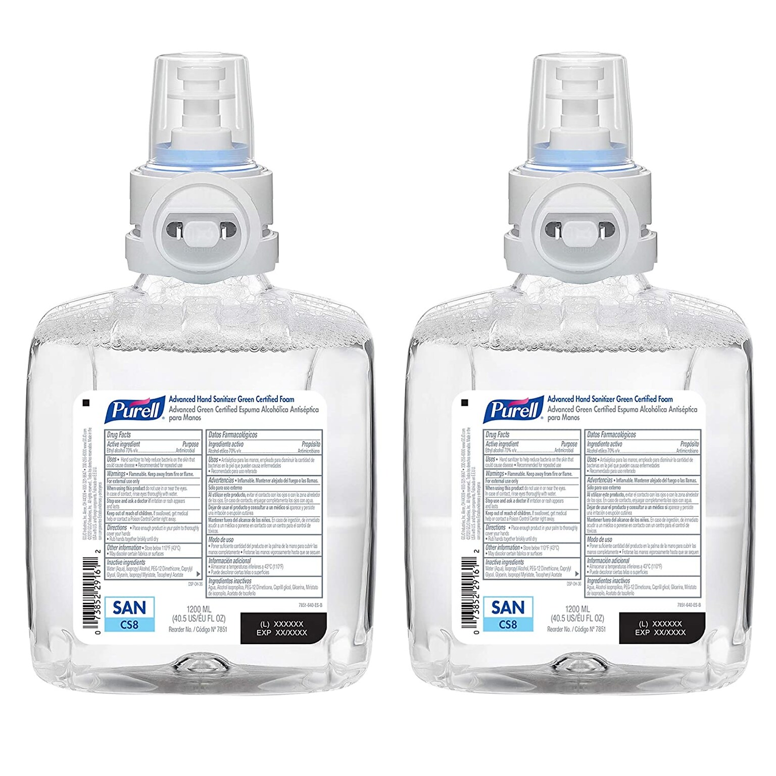 PURELL Advanced 70% Alcohol Foaming Hand Sanitizer Refill for CS8 Dispensers, 1200 mL, 2/Carton  (7851-02)