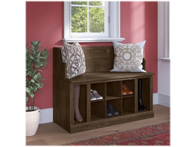 kathy ireland® Home by Bush Furniture Woodland 32" Entryway Bench with 2 Shelves, Ash Brown (WDL006ABR)