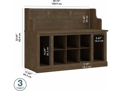 kathy ireland® Home by Bush Furniture Woodland 32" Entryway Bench with 2 Shelves, Ash Brown (WDL006ABR)