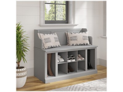 kathy ireland® Home by Bush Furniture Woodland 32" Entryway Bench with 8 Shelves, Cape Cod Gray (WDL006CG)