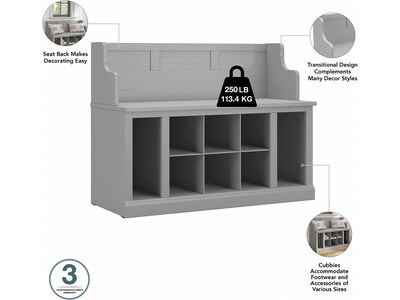kathy ireland® Home by Bush Furniture Woodland 32" Entryway Bench with 8 Shelves, Cape Cod Gray (WDL006CG)