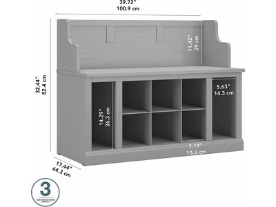 kathy ireland® Home by Bush Furniture Woodland 32" Entryway Bench with 8 Shelves, Cape Cod Gray (WDL006CG)