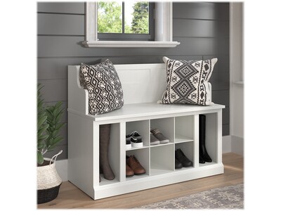 kathy ireland® Home by Bush Furniture Woodland 32" Entryway Bench with 2 Shelves, White Ash (WDL006WAS)
