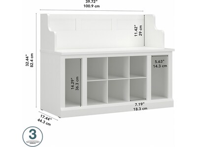 kathy ireland® Home by Bush Furniture Woodland 32" Entryway Bench with 2 Shelves, White Ash (WDL006WAS)