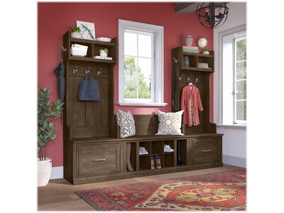 Bush Furniture Woodland Entryway Storage Set with Hall Trees and Shoe Bench with Drawers, Ash Brown (WDL012ABR)