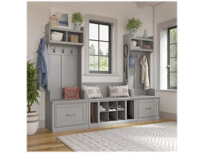 Bush Furniture Woodland Entryway Storage Set with Hall Trees and Shoe Bench with Drawers, Cape Cod Gray (WDL012CG)