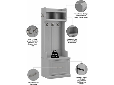 Bush Furniture Woodland Entryway Storage Set with Hall Trees and Shoe Bench with Drawers, Cape Cod Gray (WDL012CG)