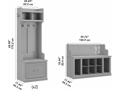 Bush Furniture Woodland Entryway Storage Set with Hall Trees and Shoe Bench with Drawers, Cape Cod Gray (WDL012CG)