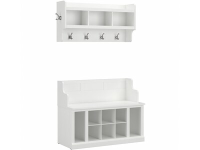 kathy ireland® Home by Bush Furniture Woodland 32 Shoe Storage Bench and Coat Rack with 12 Shelves,