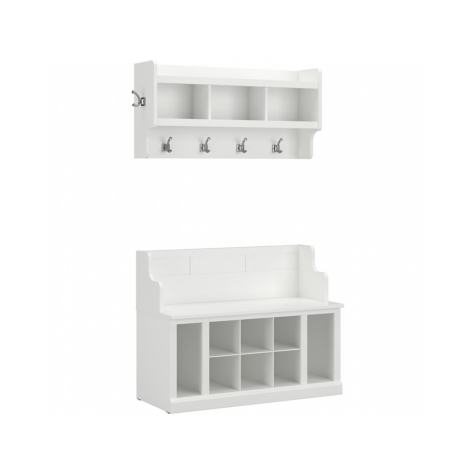 kathy ireland® Home by Bush Furniture Woodland 32 Shoe Storage Bench and Coat Rack with 12 Shelves, White Ash (WDL010WAS)