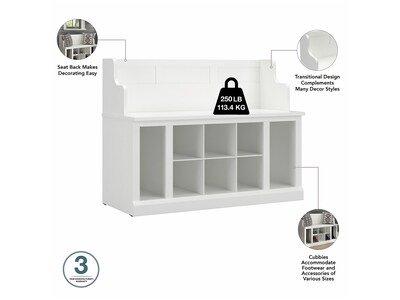 kathy ireland® Home by Bush Furniture Woodland 32" Shoe Storage Bench and Coat Rack with 12 Shelves, White Ash (WDL010WAS)