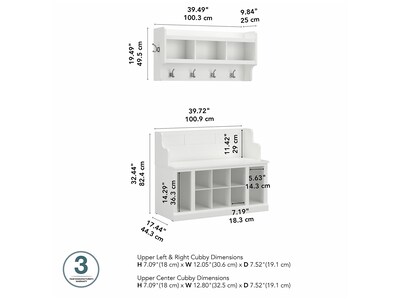 kathy ireland® Home by Bush Furniture Woodland 32" Shoe Storage Bench and Coat Rack with 12 Shelves, White Ash (WDL010WAS)