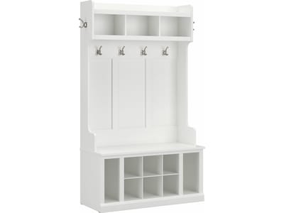 Bush Furniture Woodland 40W Hall Tree and Shoe Storage Bench with Shelves, White Ash (WDL002WAS)