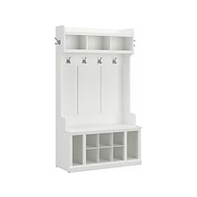 Bush Furniture Woodland 40W Hall Tree and Shoe Storage Bench with Shelves, White Ash (WDL002WAS)