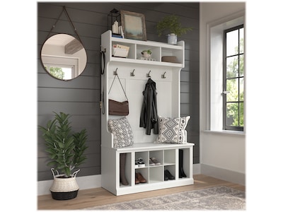 Bush Furniture Woodland 40W Hall Tree and Shoe Storage Bench with Shelves, White Ash (WDL002WAS)