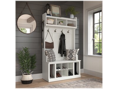 Bush Furniture Woodland 40W Hall Tree and Shoe Storage Bench with Shelves, White Ash (WDL002WAS)