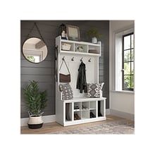 Bush Furniture Woodland 40W Hall Tree and Shoe Storage Bench with Shelves, White Ash (WDL002WAS)