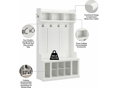 Bush Furniture Woodland 40W Hall Tree and Shoe Storage Bench with Shelves, White Ash (WDL002WAS)