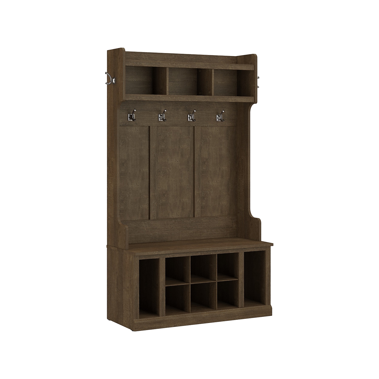 Bush Furniture Woodland 40W Hall Tree and Shoe Storage Bench with Shelves, Ash Brown (WDL002ABR)