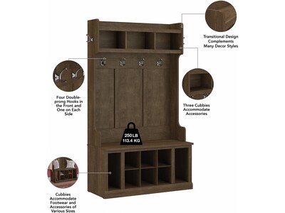 Bush Furniture Woodland 40W Hall Tree and Shoe Storage Bench with Shelves, Ash Brown (WDL002ABR)
