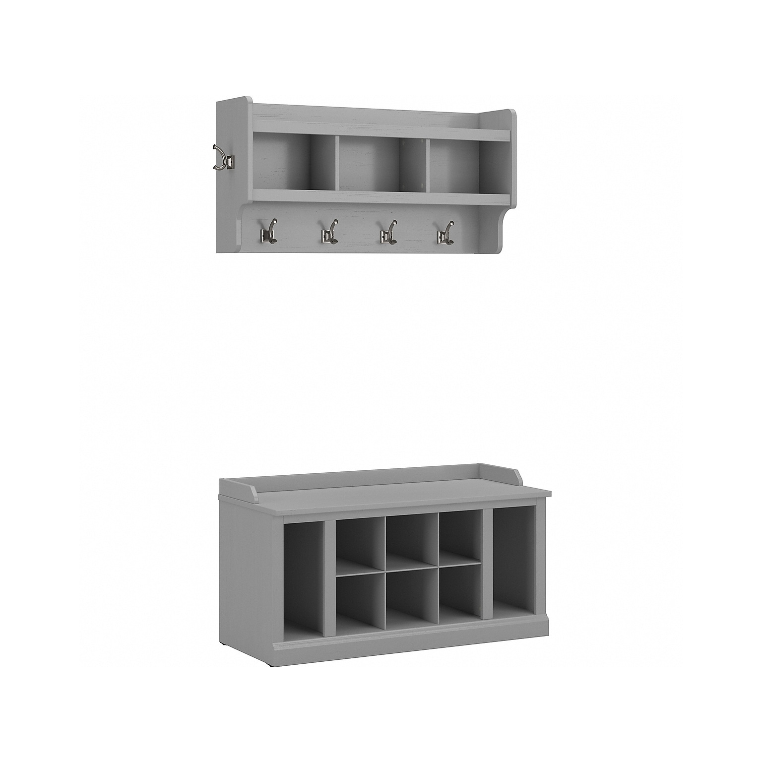 Bush Furniture Woodland 40W Shoe Storage Bench with Shelves and Wall Mounted Coat Rack, Cape Cod Gray (WDL004CG)